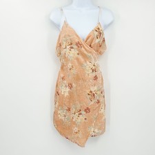 Forever 21 Contemporary Floral Velvet Mini Wrap Dress Cami Strap Peach Size L