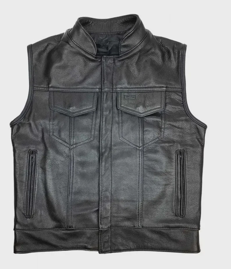 Outlaws MC Chicago Biker Vest Men’s Black Leather Club Motorcycle Riding Vest - Image 2 of 3