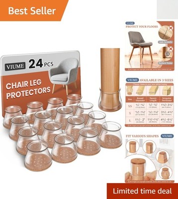 24 Pcs Silicone Chair Leg Floor Protectors - Anti-Scratch Felt Pads for Hardwood