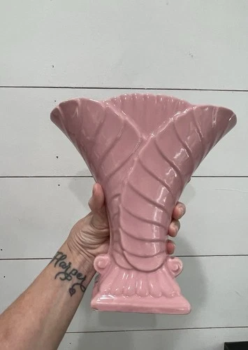 Vintage Abingdon McCoy USA Pottery Pink Leaf Vase