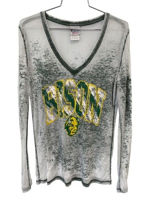 Campus NDSU Bison Shirt Size Small Long Sleeve V Neck Shirt Green Acid Wash