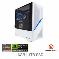 CyberPower Gaming Desktop PC, AMD Ryzen 5, NVIDIA RTX 5060, 16GB RAM, 1TB SSD