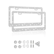 2PCS Bling License Plate Frame, Sparkly License Plate Tag Cover with Multifac...