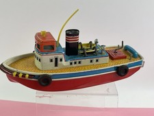 Vintage Tin Made In Japan Sankei 9" Tug Boat Windup minty And Working