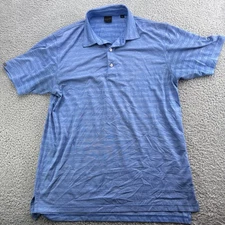 Dunning Golf Polo Shirt Mens Large Blue Striped Performance Stretch