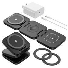 Foldable 3 in 1 Wireless Charging Station for Samsung, KU XIU X55 Ultra Black