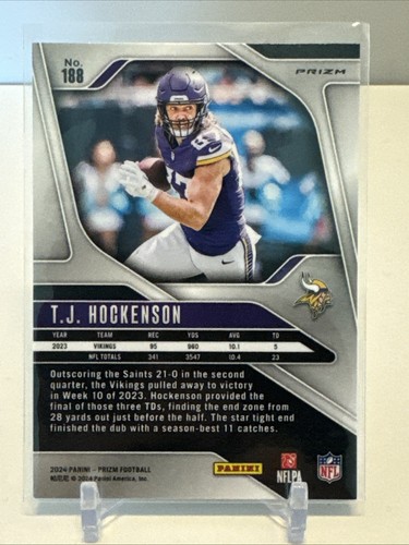 2024 Panini Prizm - T.J. Hockenson #188 Silver Prizm Minnesota Vikings - Picture 2 of 2
