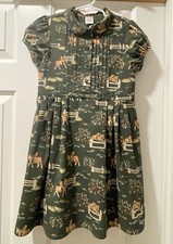 Gymboree Girls Green Dress Horse Equestrian Tie Pleats Short Sleeve Cotton Sz 7