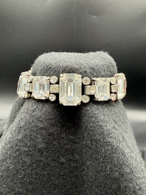 Vintage Eisenberg Crystal Rhinestone Sterling Silver Clasp Heavy Bracelet 7.5 