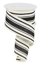 Farmhouse Stripe on Cotton Wired Edge Ribbon - 2.5 Inches x 10 Yards Ivory, ...