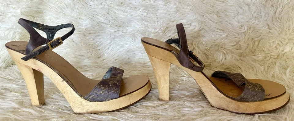 Vintage Nine West Wooden Platform Heels Sandals Size 10 – Strappy RARE Retro Y2K - Image 4 of 4