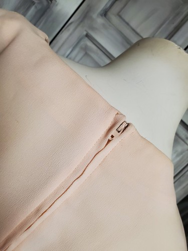 80s Secretary Dress Pastel Pink Vtg Shoulder Pads Elastic Waist Pockets M-L - Picture 4 of 4