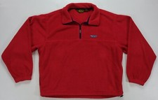 Rare Vintage EDDIE BAUER Spell Out Patch 1/4 Zip Fleece Sweatshirt 90s Red SZ L
