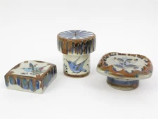 Ken Edwards Tonala Mexican Pottery Set of 3 Candle Holders