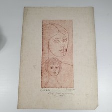 Benito Asquini Signed Print On Linen? Study Of A Woman And Girls Head Dated 1979