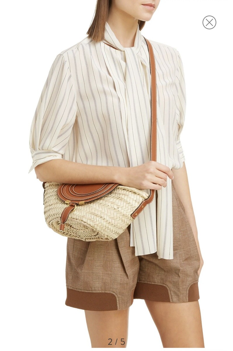 Chloe Marcie Basket Bag Raffia and Leather Small Brown
