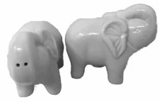 White Ceramic Elephant Salt & Pepper Shaker Set of 2 trunk up BIA Cordon Bleu