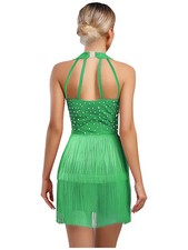 Women Jumpsuit Tassel Leotard Tango Bodysuit Jazz Dancewear Rumba Halter Neck