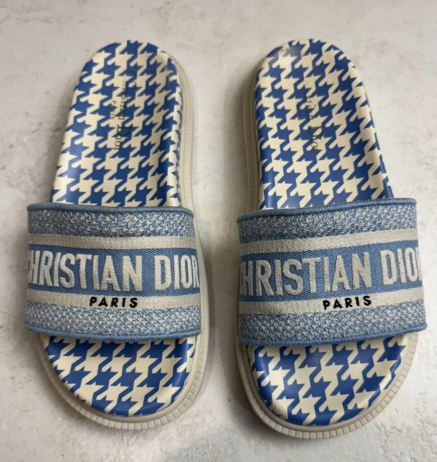 Dior — Women's Christian Dior Paris Cornflower Dway Embroidered Slides Sandals Size 37