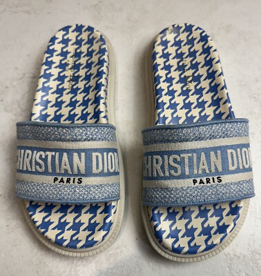 Women's Christian Dior Paris Cornflower Dway Embroidered Slides Sandals Size 37