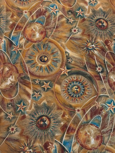 Cotton Quilt Fabric 2 yards Astrology Stars Space Gilded Gold Craft Material - Picture 2 of 4