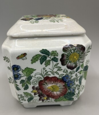 Mason's Rosemary Shelton Square 5'' Covered Tea Caddy Transferware England Floral