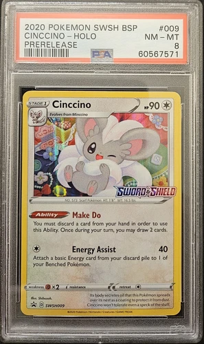 PSA 8 NM-MT Cinccino SWSH009 Black Star Promos Stamped Prerelease Holo Pokémon