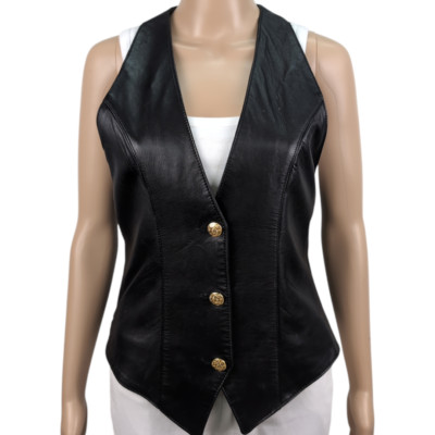 Danier Leather Vest Buckle Back Black Vintage Stylish Women's Size XS