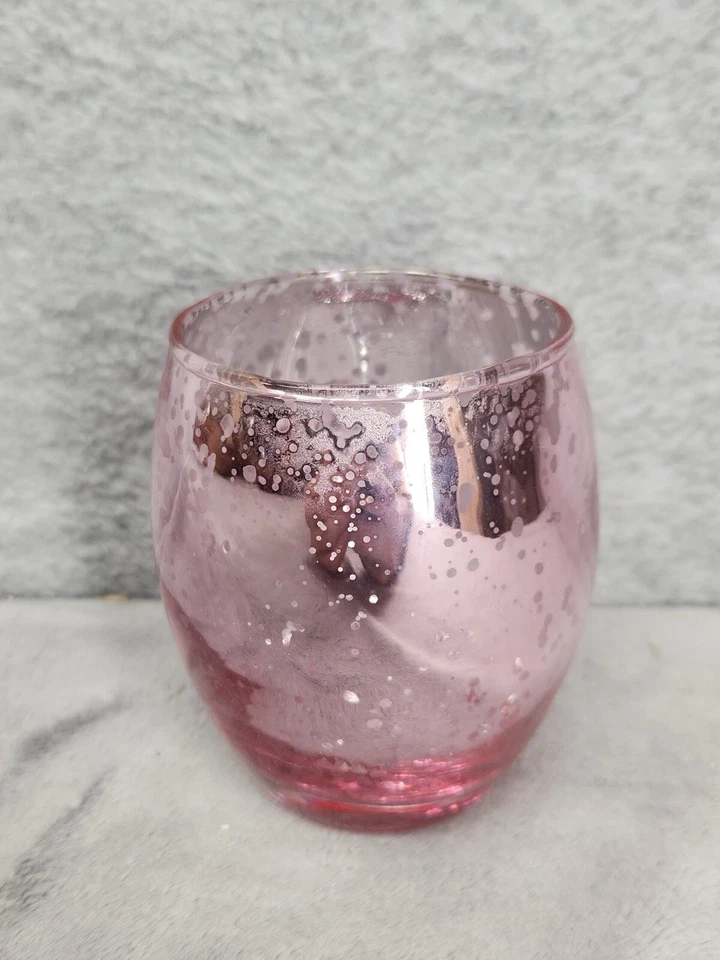 Tarro portavelas de vidrio con luz de té rosa y plata votivo mercurio 3,5" de alto Foto 4 de 4