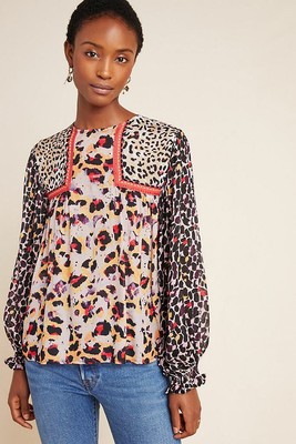eclectic leopard peasant blouse