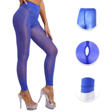 Women's Zipper Crotch Sheer Pantyhose See-through Glossy Solid Color Tights