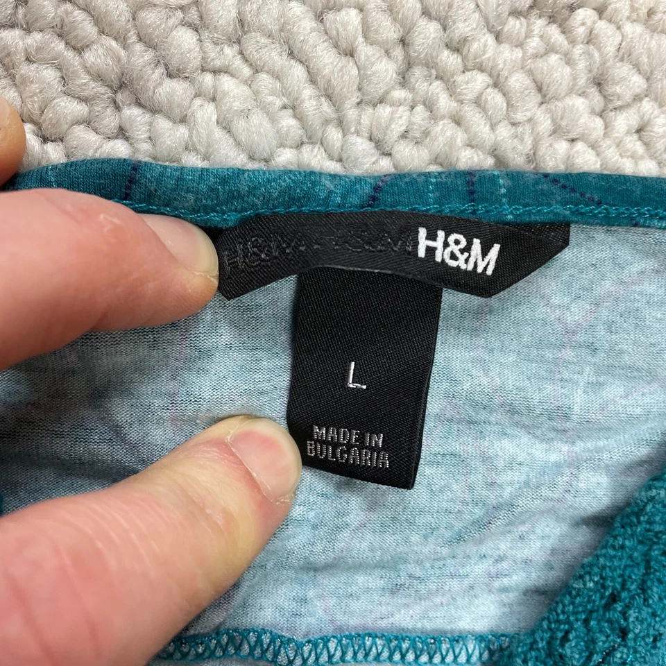 Camiseta sin mangas H&M Juniors grande azul floral algodón cuello en V lisa sin mangas suave Foto 3 de 4