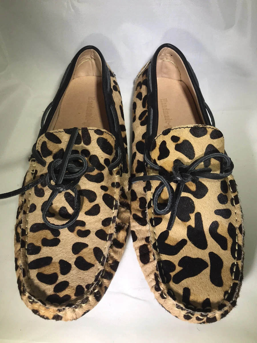 Mens HANDMADE GENLI Pony Hair Leopard Print Driving Loafers 42 eBay