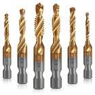 6 Pack Combination Drill and Tap Set, Professional Hss Titanium Thread Tap Drill