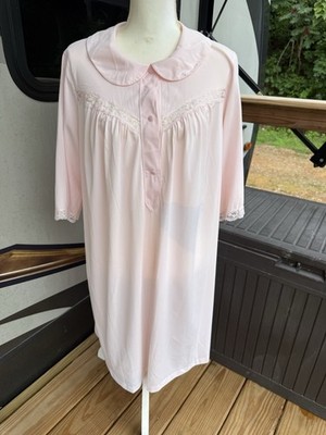 VTG Shadowline Nylon Pink Sheer Embroidered Lace Button Front Large