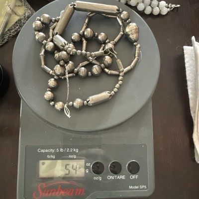 Old Pawn Navajo Sterling Silver 35  Bench Pearl Bead Graduated Necklace Beads