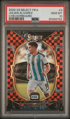 Julian Alvarez 2022-23 Panini Select EPL Red Black Checkerboard RC - SSP PSA 10