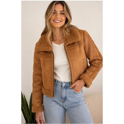 Chaser Franklin Sherpa Whiskey Jacket M NWT Faux Suede Faux Shearling Aviator