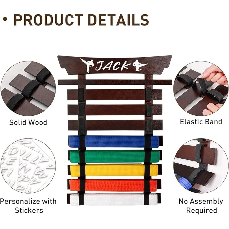 Karate Taekwondo Martial Arts Belt Display Rack Holds 8 Belts W/ Stickers New - Image 4 of 4