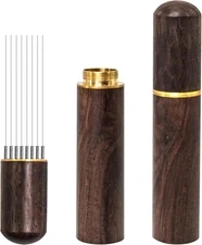 Espresso Coffee Stirrer 8-Needle 0.4mm Distribution Tool w/ Wood Handle & Stand