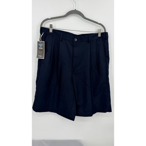 Image of Haggar Cool 18 Mens Pleated Navy Blue Performance Shorts 34W NWT