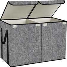 Large Kids Toy Box Chest Storage Organizer with Double Flip-Top Lid - Co