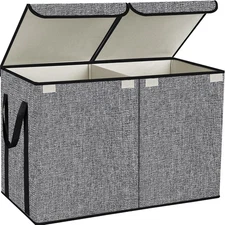 Large Kids Toy Box Chest Storage Organizer with Double Flip-Top Lid - Co