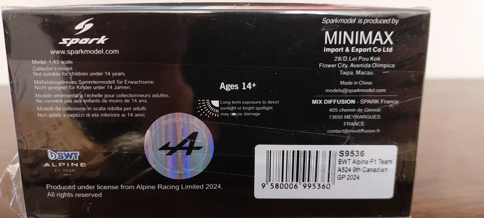 Spark 1:43 Alpine A524 n°10 Canadian GP Pierre Gasly S9536. MINT NEW - SEALED! - Immagine 3 di 3