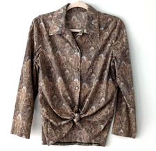 Handmade Tailored Button Up Peacock Print Collared Blouse Womens Size Small
