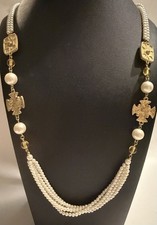 Collar Renacimiento Renacimiento Multi Hilos Imitación Perla Estaciones Tono Dorado