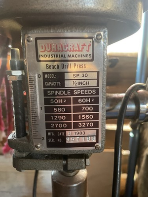 #ad Duracraft SP 30 Bench Drill Press 1 2quot; Chuck Belt Drive Electric 1983 $90.00