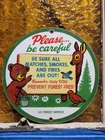VINTAGE SMOKEY BEAR PORCELAIN SIGN OLD US FOREST SERVICE PREVENT CAMP FIRES 12"