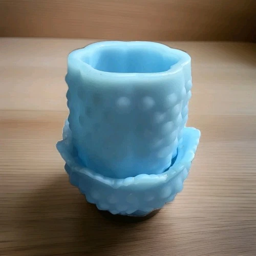 Vintage Blue Satin Milk Glass fenton fairy light lamp