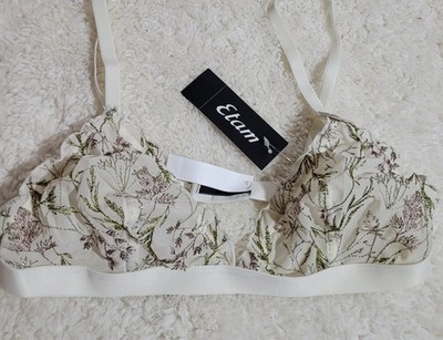NWT ETAM FLORAL / Embroidered Bra SZ 32C Sheer/ Cream, Green, Plum
